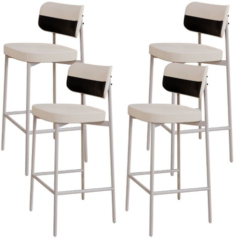 Kit 04 Banquetas Alta Bar Cozinha Sala de Jantar Aço Branco Kaira C01 Linho Palha Courino Preto - Ly