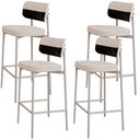Ver imagem 1 de Kit 04 Banquetas Alta Bar Cozinha Sala de Jantar Aço Branco Kaira C01 Linho Palha Courino Preto - Ly
