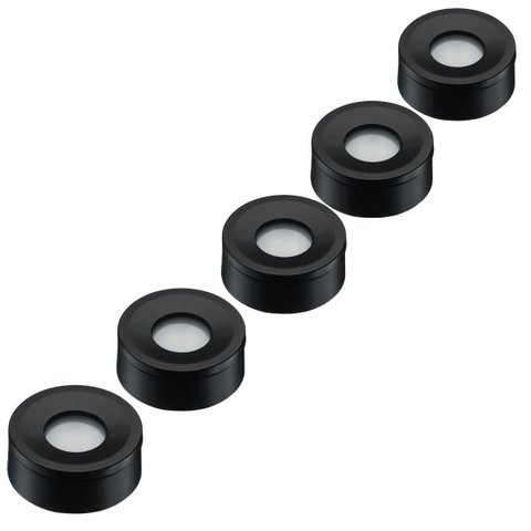 Kit 5 Spot LED Redondo Sobrepor Embutir p/ Móveis Nichos:Branco Quente/Preto