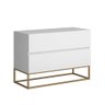 Mesa Cabeceira Eros 60cm 2 Gavetas Estilo Industrial Branco Pés Dourado - 2