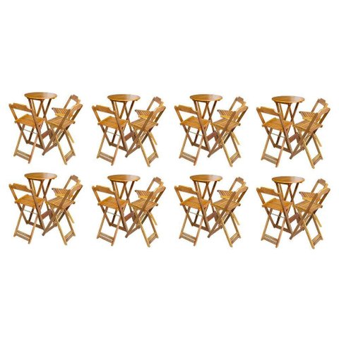 Kit 8 Jogos De Mesa Bistrô De Madeira Dobrável Com 3 Banquetas - Mel