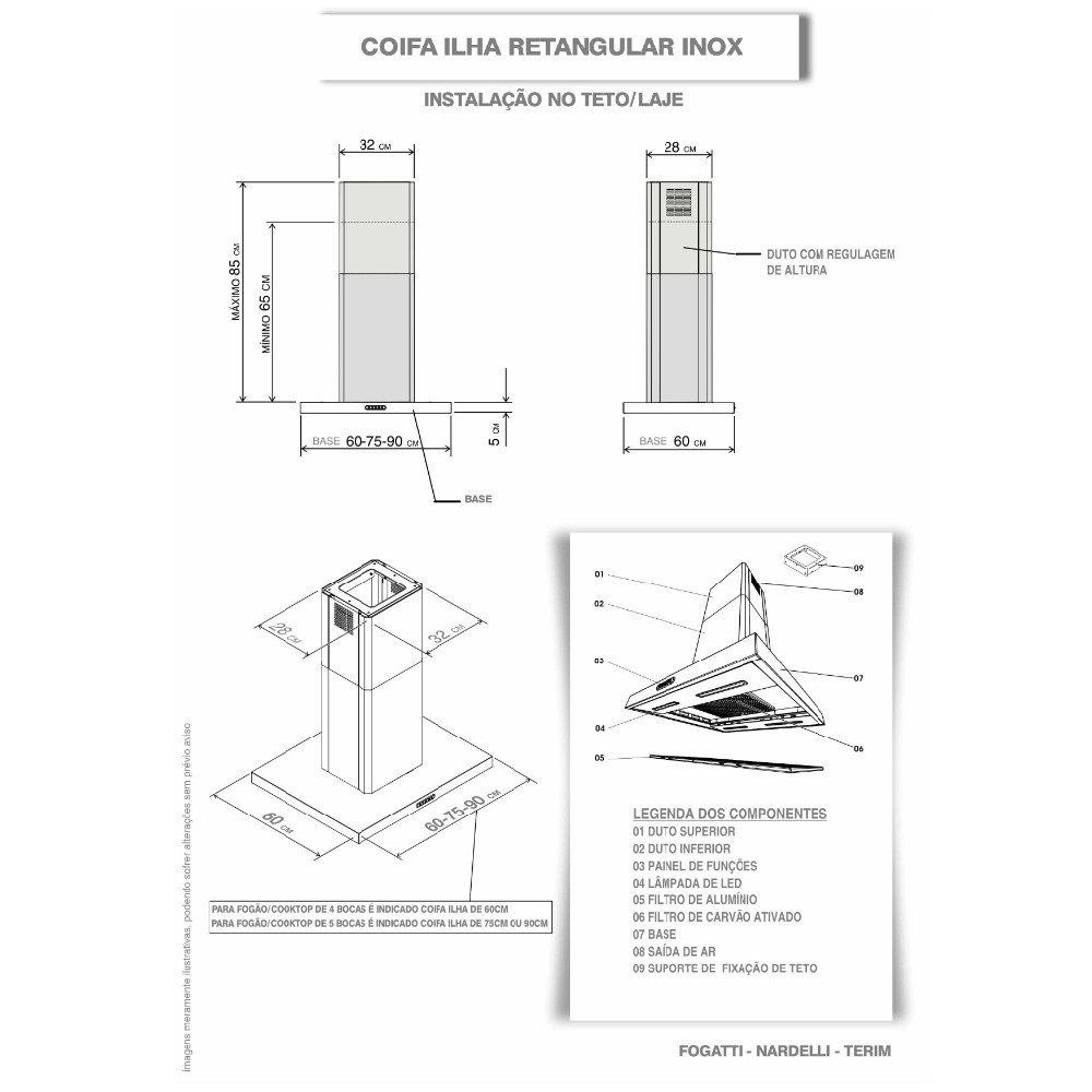 Coifa Ilha 60cm Retangular Terim - 3