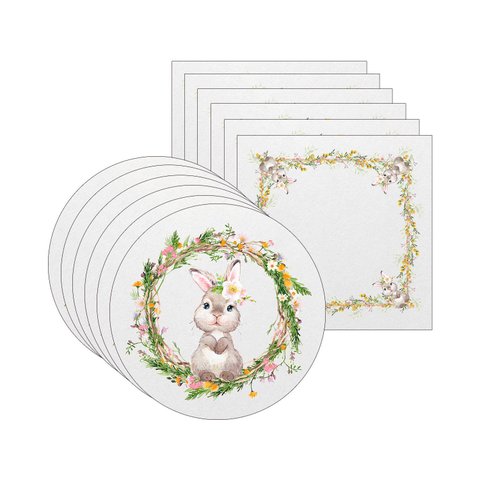 Kit Sousplat + Guardanapo Páscoa Coelho Floral Nsw 6 Peças com Base
