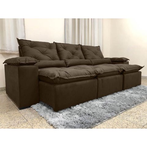 Sofá 5 Lugares Retrátil e Reclinável 2,70 Metros Alpoim Estofados Marrom 200 Athenas