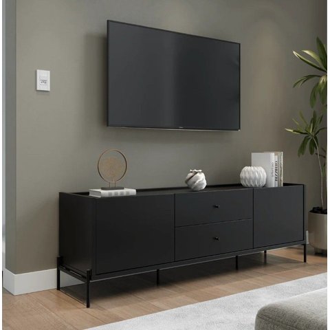 Rack para Tvs até 75 Polegadas 2 Portas 2 Gavetas Jasper 185cm Preto Fosco