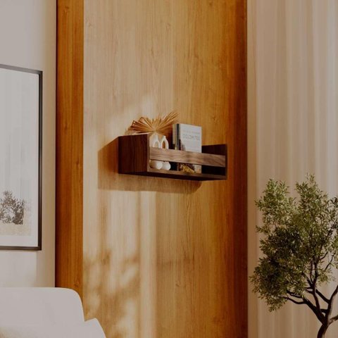 Prateleira Porta Livro Nogal 50 X 12cm Suporte Invisivel