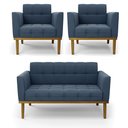 Ver imagem 1 de Namoradeira com 2 Poltronas Base de Madeira Castanho Elisa Suede D03 - D’Rossi Azul Marinho