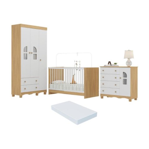 Quarto de Bebê Completo com Berço 3 em 1 com Colchão Incluso Aurora Multimóveis Mp4576