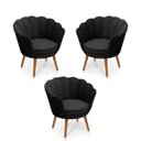 Ver imagem 1 de Kit 3 Poltronas Pétala Sued Preto Pés Palito - Kimi Design