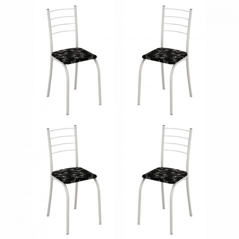Conjunto de 4 Cadeiras Rio Liso Branco Assento Preto Lirio Teixeira