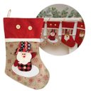Ver imagem 3 de Jogo 2 Botas Decorativa Meia Natalina Papai Noel e Boneco de Neve Tecido Linho Bege e Xadrez 35cm