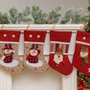 Ver imagem 2 de Jogo 2 Botas Decorativa Meia Natalina Papai Noel e Boneco de Neve Tecido Linho Bege e Xadrez 35cm