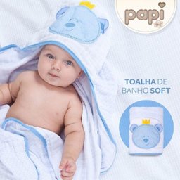 Toalha de Banho Soft com Capuz Urso Azul - Papi - 2