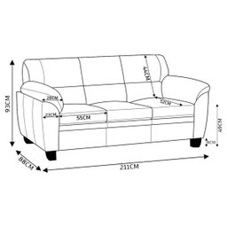 Sofá 3 Lugares Sala de Estar Pés em Madeira Nauru Couro Cinza - Gran Belo - 3