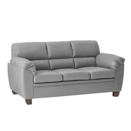 Sofá 3 Lugares Sala de Estar Pés em Madeira Nauru Couro Cinza - Gran Belo - 1