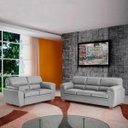 Ver imagem 6 de Sofá 3 Lugares Sala de Estar Pés em Madeira Nauru Couro Cinza - Gran Belo