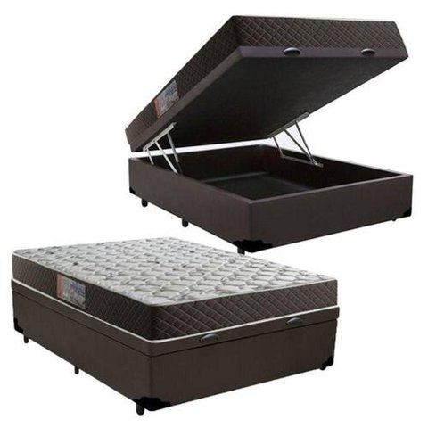 Cama Box Baú Casal Abertura Pneumática com Colchão Molas Bonnel Sintético Marrom 138cm
