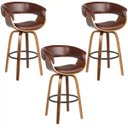 Ver imagem 1 de Kit 03 Banquetas para Cozinha Giratória Brenna Base Madeira PU Marrom - Gran Belo