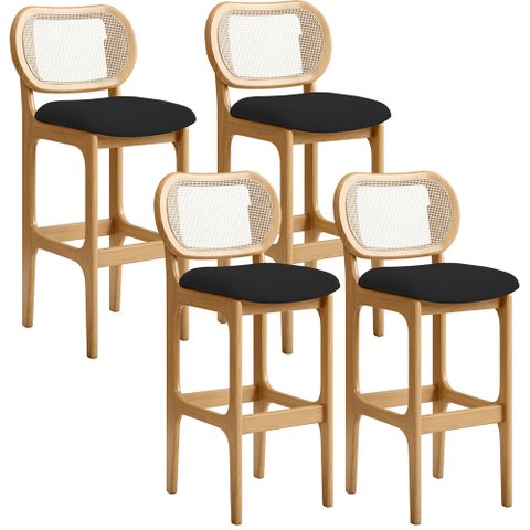 Kit 04 Banquetas Altas para Cozinha Bancada Sala Tela Betta Fixa L02 Suede Preto - Lyam Lyam Decor