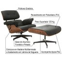 Ver imagem 2 de Poltrona Decorativa Sala de Estar Giratória com Apoia-pés Charles Eames Pu Preto - Gran Belo