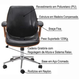 Cadeira de Escritório Diretor Giratória com Regulagem de Altura Akon Pu Preto - 2