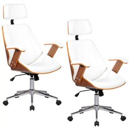 Kit 2 Cadeiras de Escritório Presidente Giratória com Regulagem de Altura Akon Pu Branco - 1