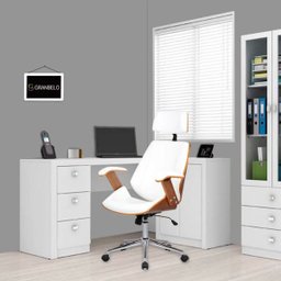 Kit 2 Cadeiras de Escritório Presidente Giratória com Regulagem de Altura Akon Pu Branco - 6