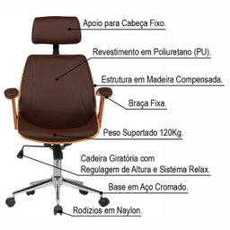 Kit 2 Cadeiras de Escritório Presidente Giratória com Regulagem de Altura Akon Pu Marrom - 2