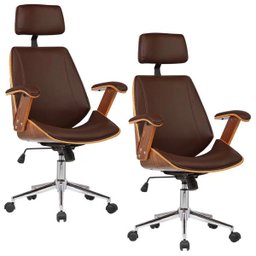 Kit 2 Cadeiras de Escritório Presidente Giratória com Regulagem de Altura Akon Pu Marrom - 1