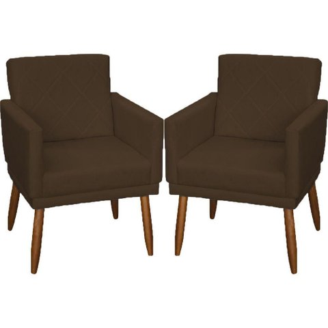 Kit 2 Poltronas Decorativa para Sala Recepção Beatriz Suede Cores Pé Palito Castanho