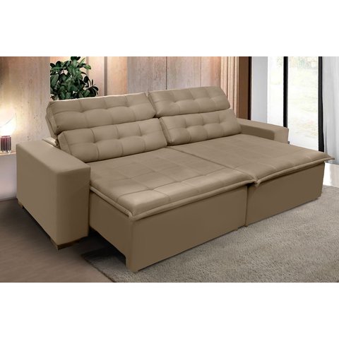 Sofá Retrátil e Reclinável 2,10m Suede Magno Marrom Castor