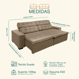 Sofá Retrátil e Reclinável 2,10m Suede Magno Marrom Castor - 4