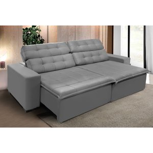 Sofá Retrátil e Reclinável 2,10m Suede Magno Cinza