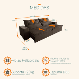 Sofá Retrátil e Reclinável 2,10m 3 Lugares Suede Lisboa - 3
