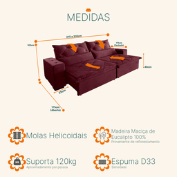 Sofá Retrátil e Reclinável 2,10m 3 Lugares Suede Lisboa - 3