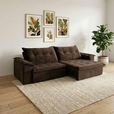 Sofá Retrátil e Reclinável 2,10m Suede Soberano