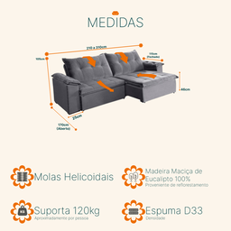 Sofá Retrátil e Reclinável Suede 2,70m Soberano Sofá Casa - 3