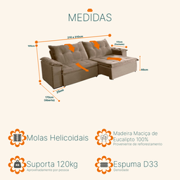 Sofá Retrátil e Reclinável Suede 2,70m Soberano Sofá Casa - 3