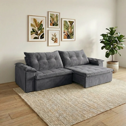 Sofá Retrátil e Reclinável 2,30m Suede Soberano