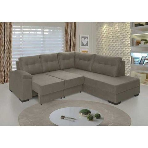 Sofá de Canto Retrátil 247cm X 218cm Suede Holanda