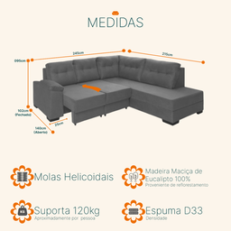 Sofá de Canto Retrátil Holanda Tecido Suede Sofá Casa - 3