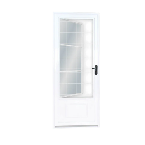 Porta de Aço Postigo com Grade Quadrada Branca Minas Sul MGM 215x85cm Abertura Esquerda