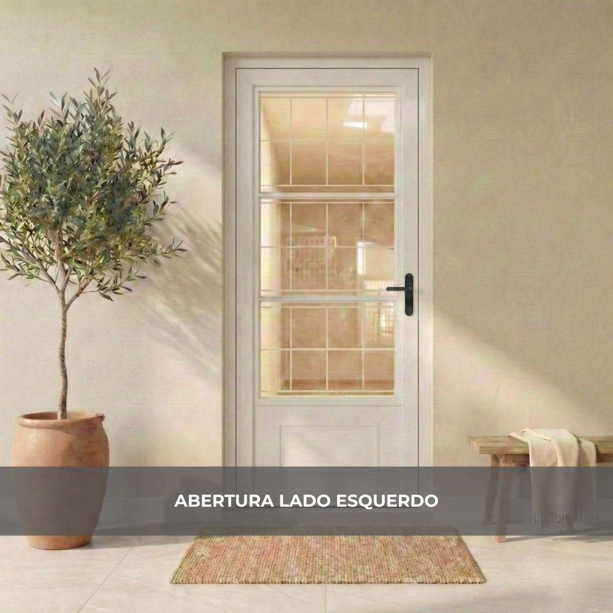 Ver imagem 4 de Kit Porta Postigo com Grade Quadrada Aço 215CMX85CM Minas Sul Esquerda MGM Branco