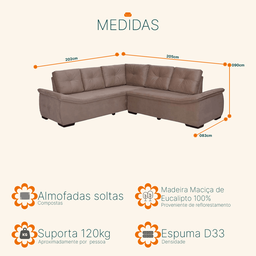 Sofá de Canto 4 Lugares Suede New Alphaville Castor Sofá Casa - 5