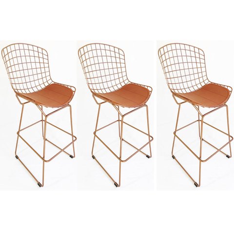 Kit 3 Banquetas BERTOIA Cobre altura 70cm - Direto de Fábrica