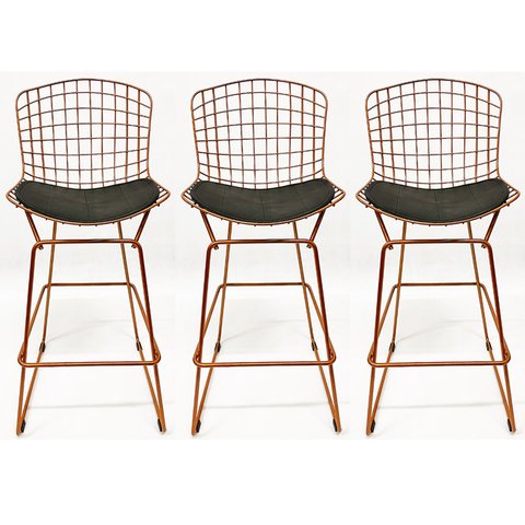 Kit 3 Banquetas BERTOIA cobre assento preto altura 70cm - Direto de Fábrica