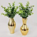 Ver imagem 1 de Vasinho Dourado 12x3,5cm Vaso Kit 2pç com Planta Decoração