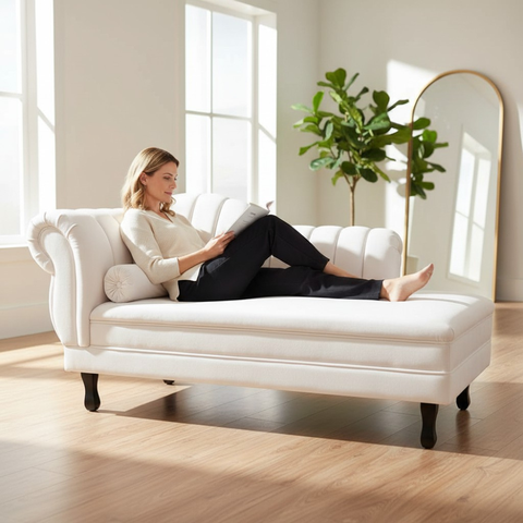 Recamier Decorativo Divã Amsterdã 187cm Lado Direito Bouclé Marfim
