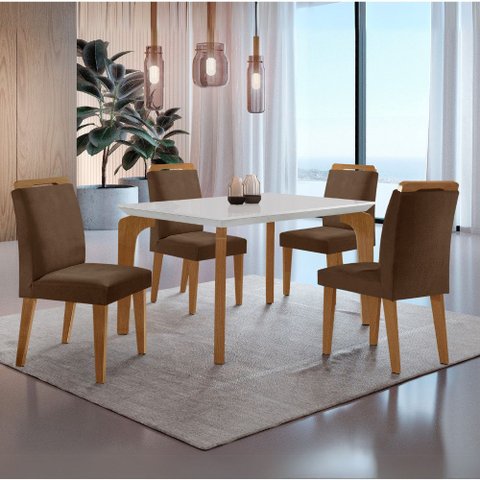 Sala de Jantar Mesa Liz 120cm em Mdf Canto Reto e 4 Cadeiras Athenas Moderna