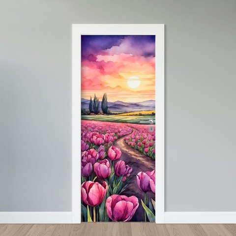 Adesivo de Porta - Tulipas Aquarela